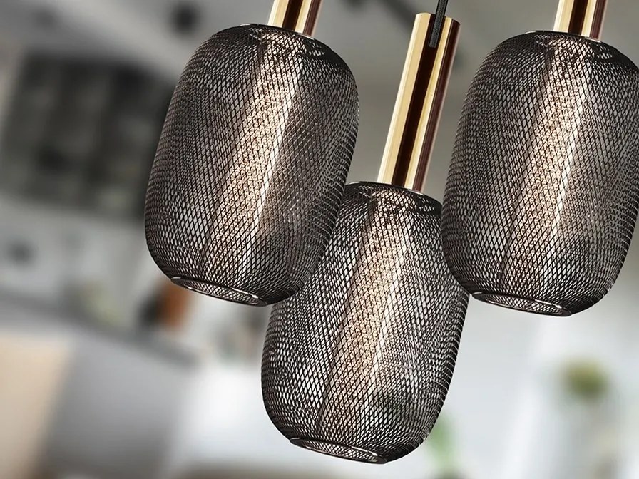 Lustra cu 3 pendule LED design modern Micron negru/auriu