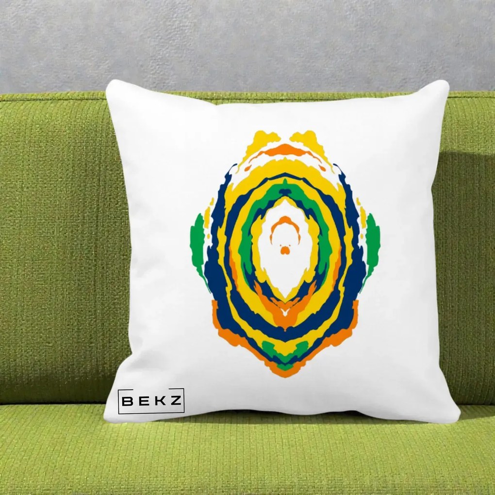 Perna Decorativa Oval Abstract Multicolor, 40x40 cm, Alba Mata, Husa Detasabila, Perna Inclusa, BEKZ®