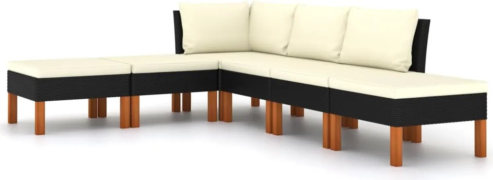 vidaXL Set mobilier de grădină cu perne, 6 piese, negru, poliratan