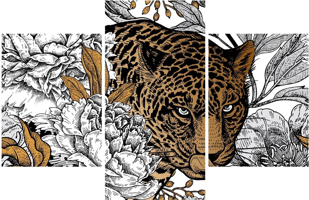Tablou - Leopard între flori (90x60 cm)