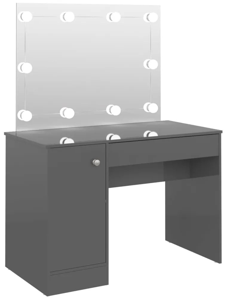 331551 vidaXL Masă de machiaj cu lumini LED gri strălucitor 110x55x145 cm MDF
