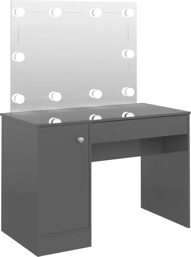 vidaXL Masă de machiaj cu lumini LED gri strălucitor 110x55x145 cm MDF