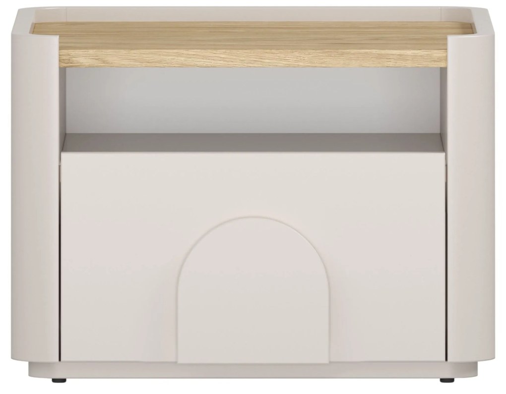 Noptieră Amilio 50 cm - cashmere / stejar uleiat / mânere cashmere