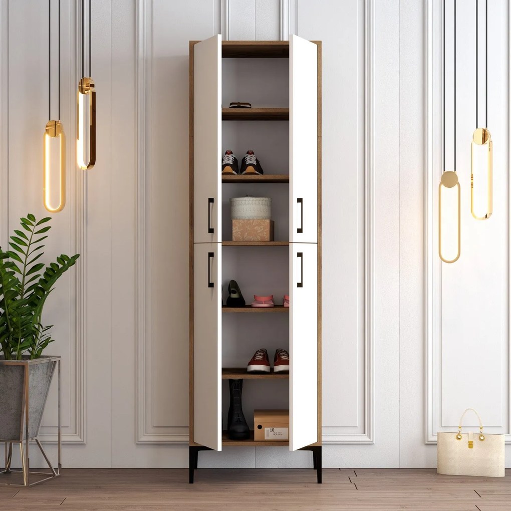 Comodă pentru pantofi Berlin A - Walnut, White