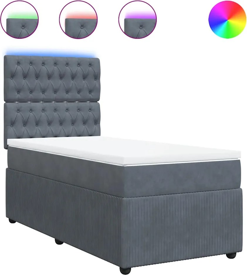 vidaXL Pat box spring cu saltea, gri închis, 90x190 cm, catifea