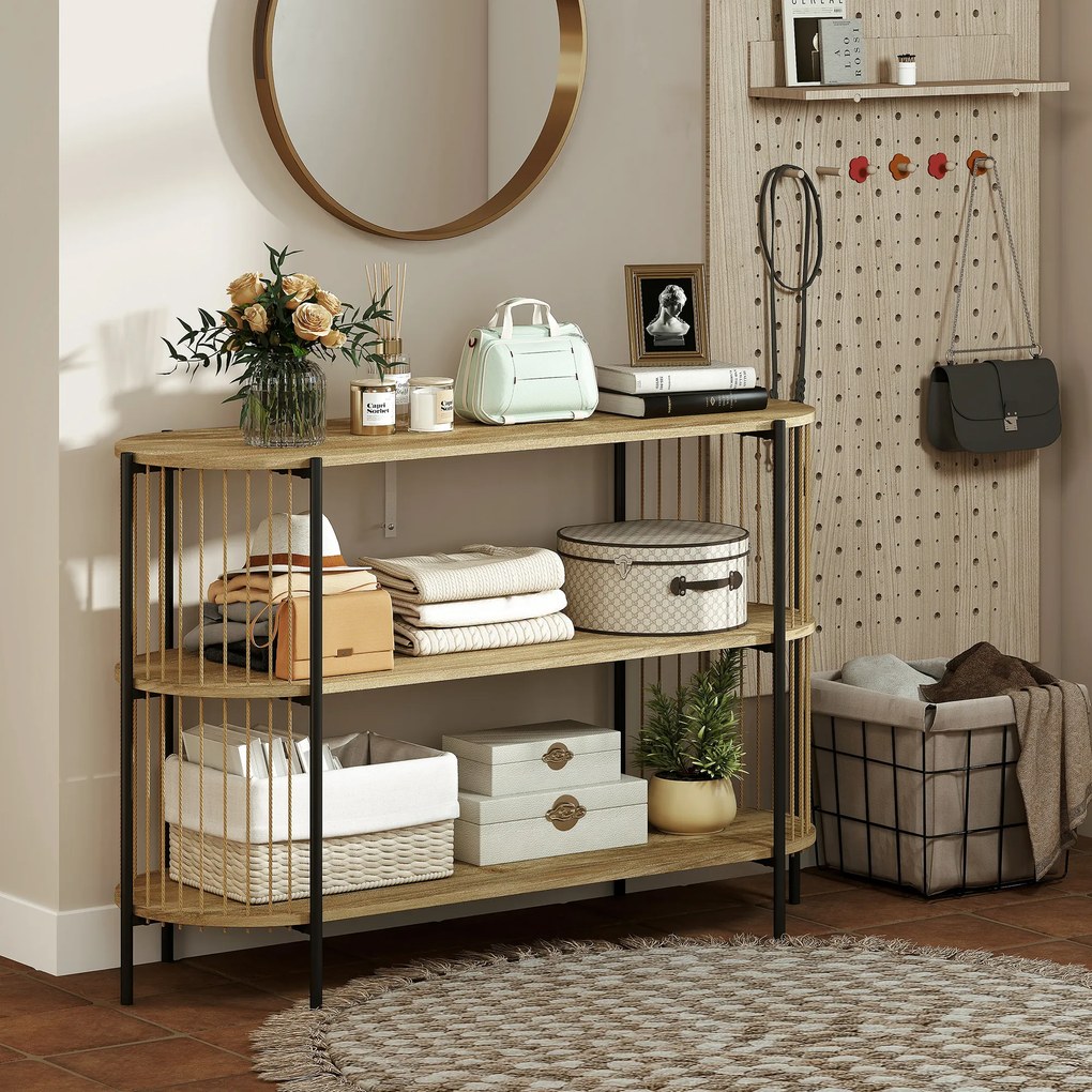 HOMCOM Blat de Consolă cu Coardă de Hârtie Împletită Manual Cadru de Oțel Stil Bohemian 124x43,5x80 cm Natural | Aosom Romania