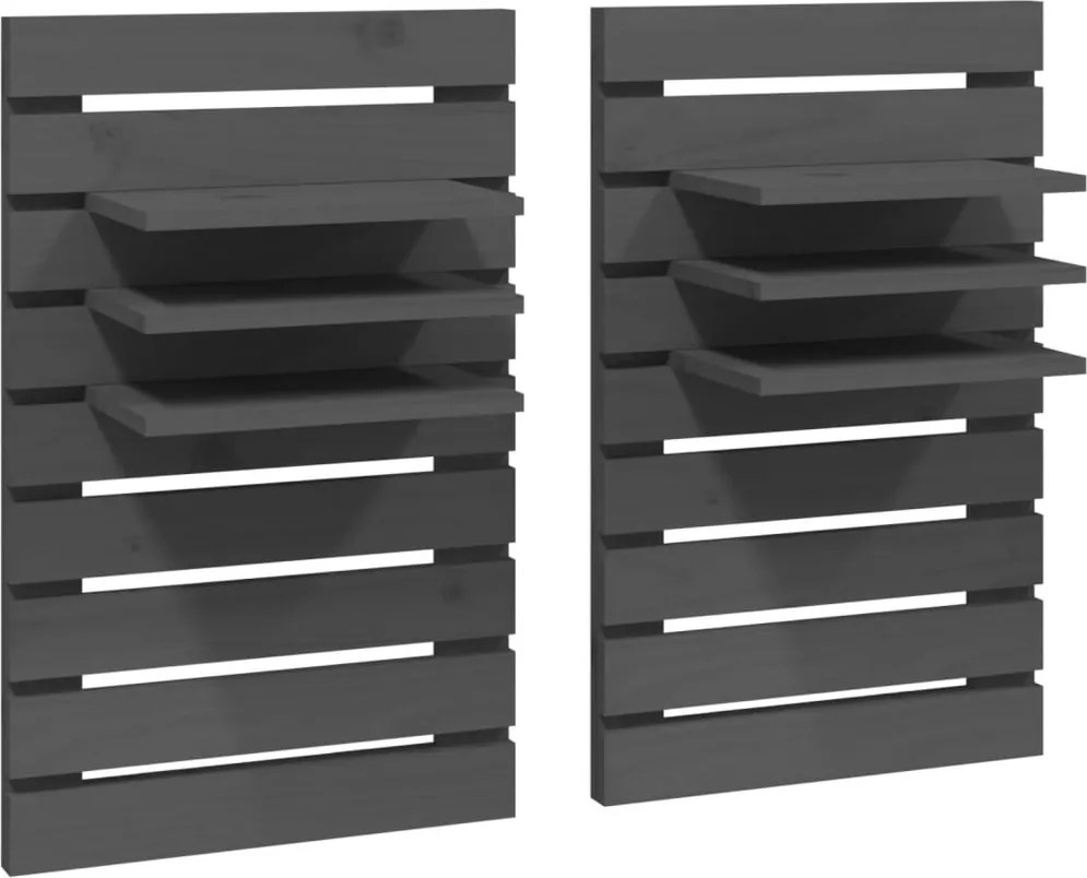 vidaXL Rafturi noptiere de perete, 2 buc., gri, lemn masiv de pin