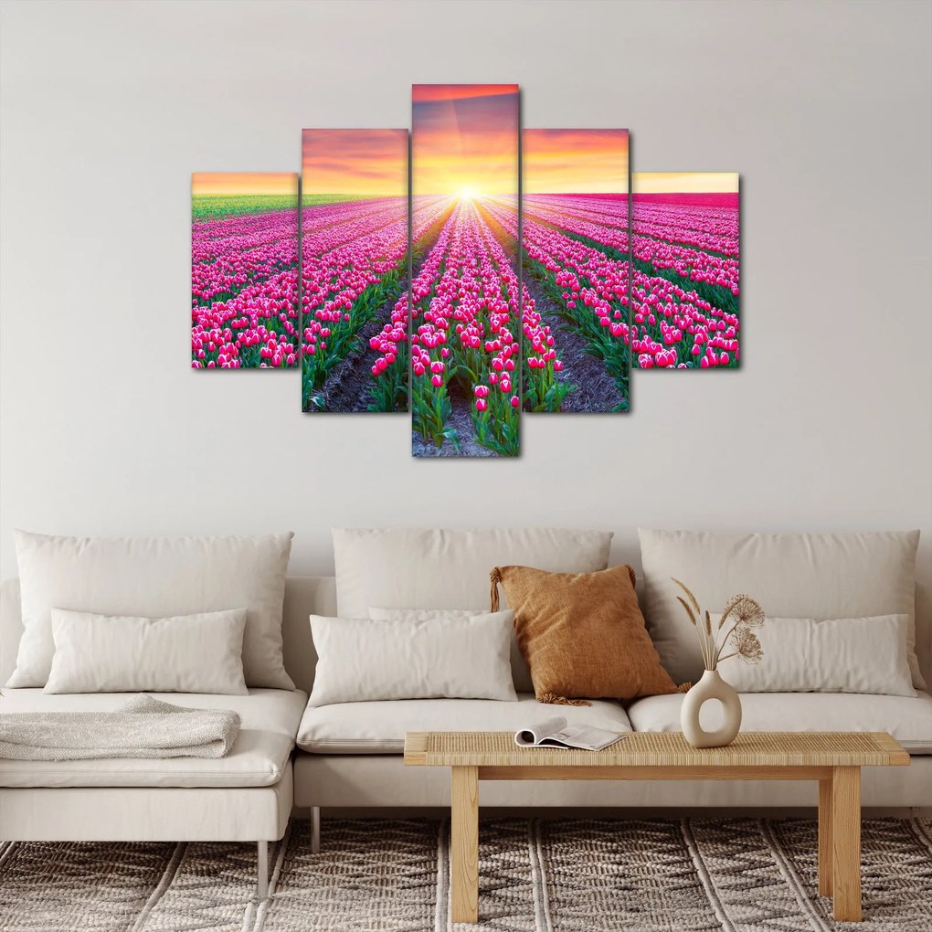 Tablou cu câmp de lalele cu soare (150x105 cm)