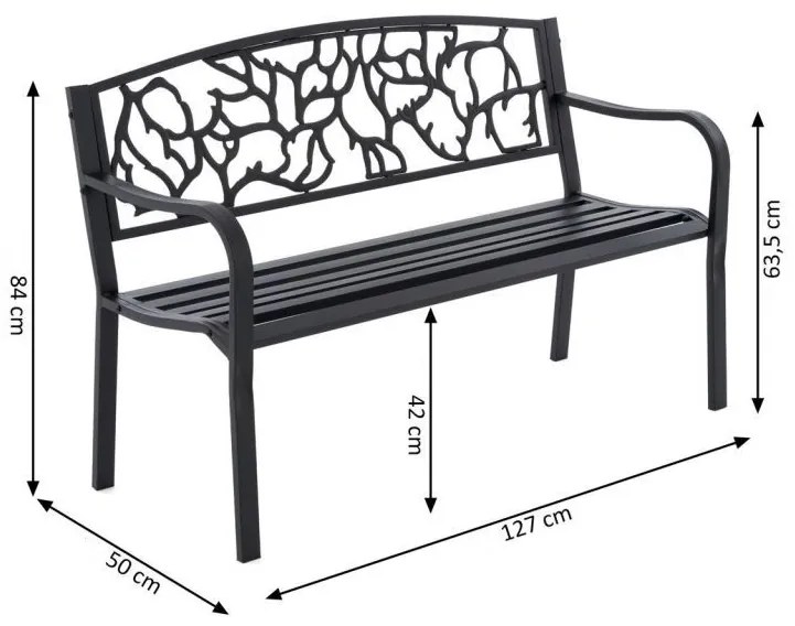 Bancă de grădină metalică în stil antic, 127 x 84 cm