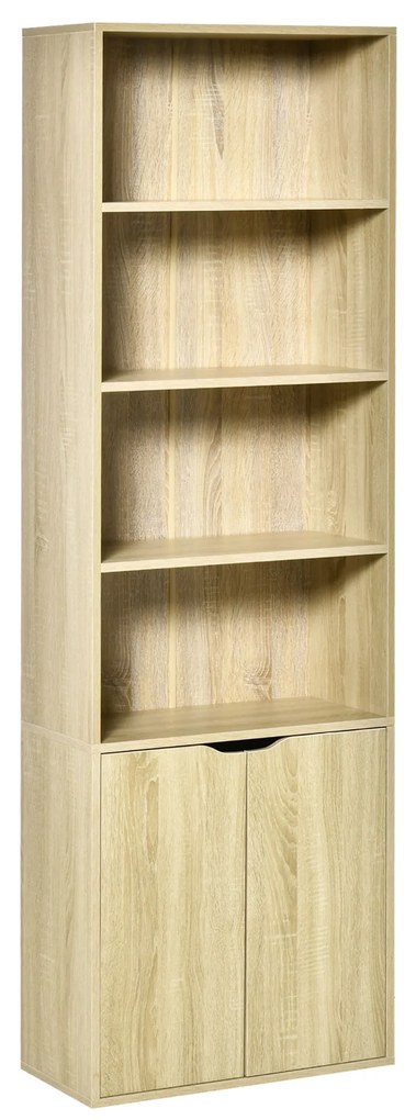 HOMCOM Bibliotecă Dulap de cărți cu 4 compartimente deschise și 2 uși pentru sufragerie și birou 59x29x180 cm Lemn natural | Aosom Romania