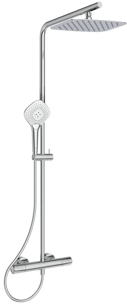 Coloana de dus cu baterie termostatata Ideal Standard Ceratherm T100 crom lucios, palarie dreptunghiulara