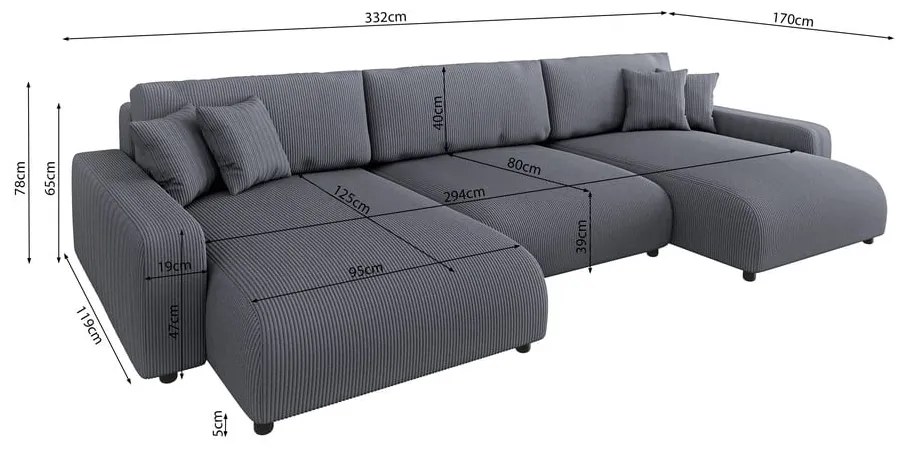 Colțar gri închis extensibil, cu spațiu de depozitare, cu tapițerie din catifea reiată Sara – Ropez