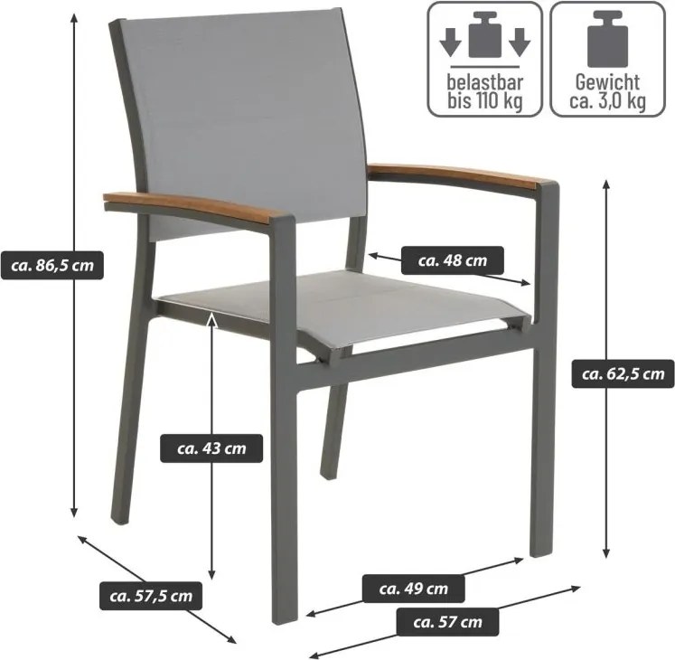 Set de scaune de grădină metalice stivuibile, antracit, 2 bu