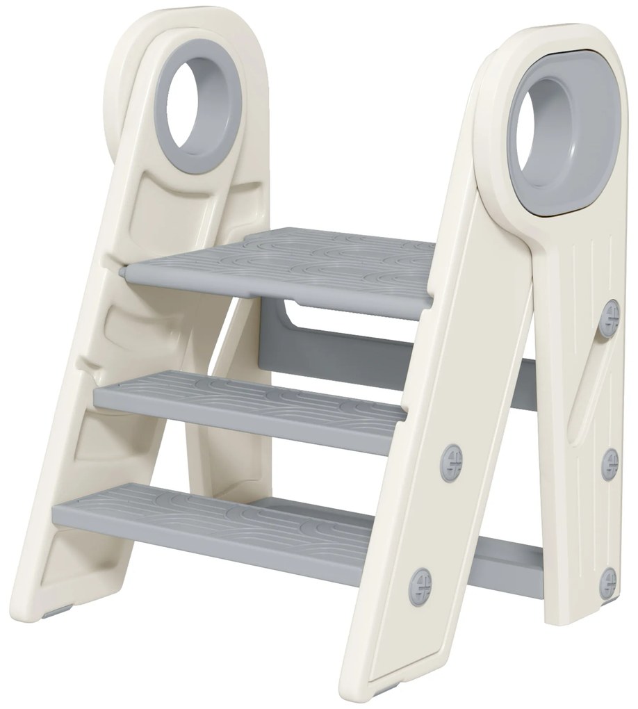 AIYAPLAY Treaptă pentru copii 3 trepte, scări de bucătărie pentru copii, pliabilă, înălțime ajustabilă de la 2 la 3 trepte, gri | Aosom Romania