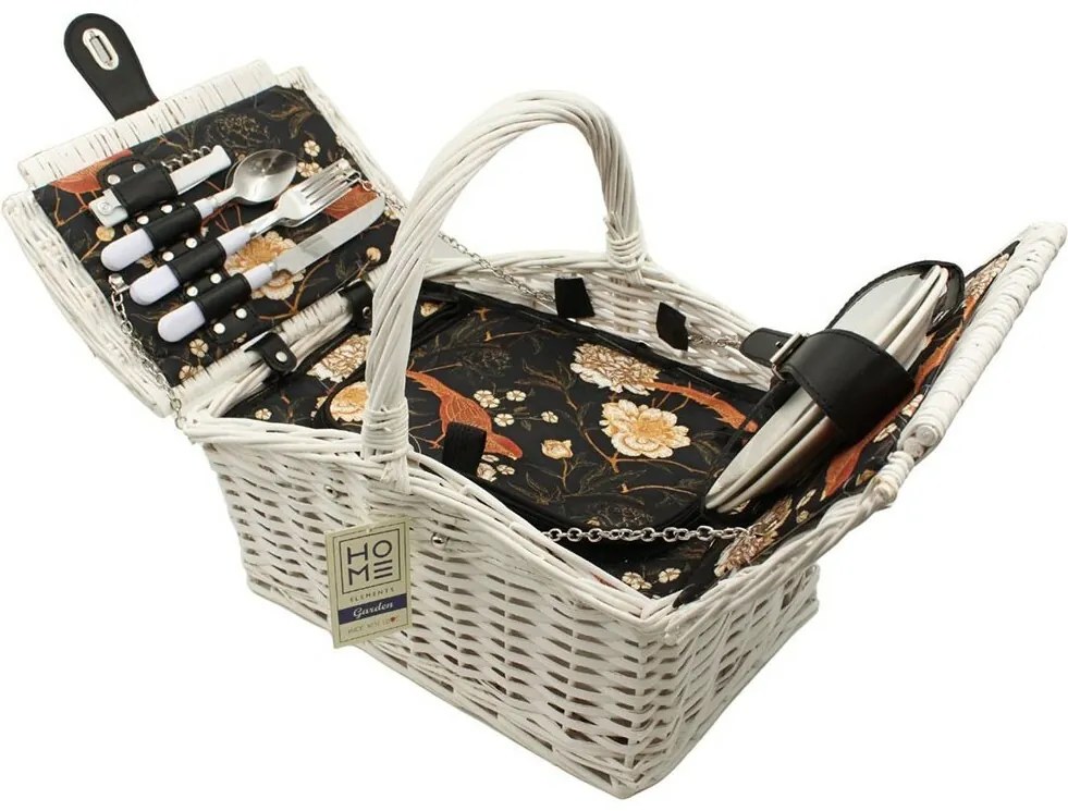 Coș picnic pentru 2 persoane, alb, 38 x 26 x 26 cm