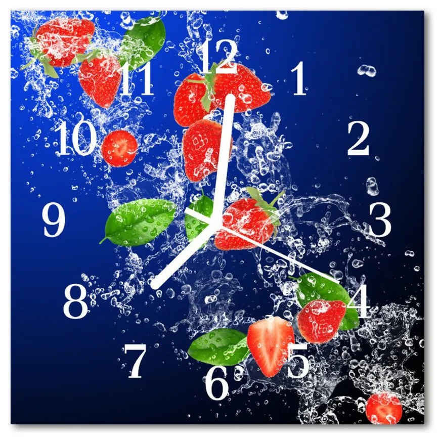 Ceas de perete din sticla pătrat Căpșuni Alimente și băuturi roșu, albastru