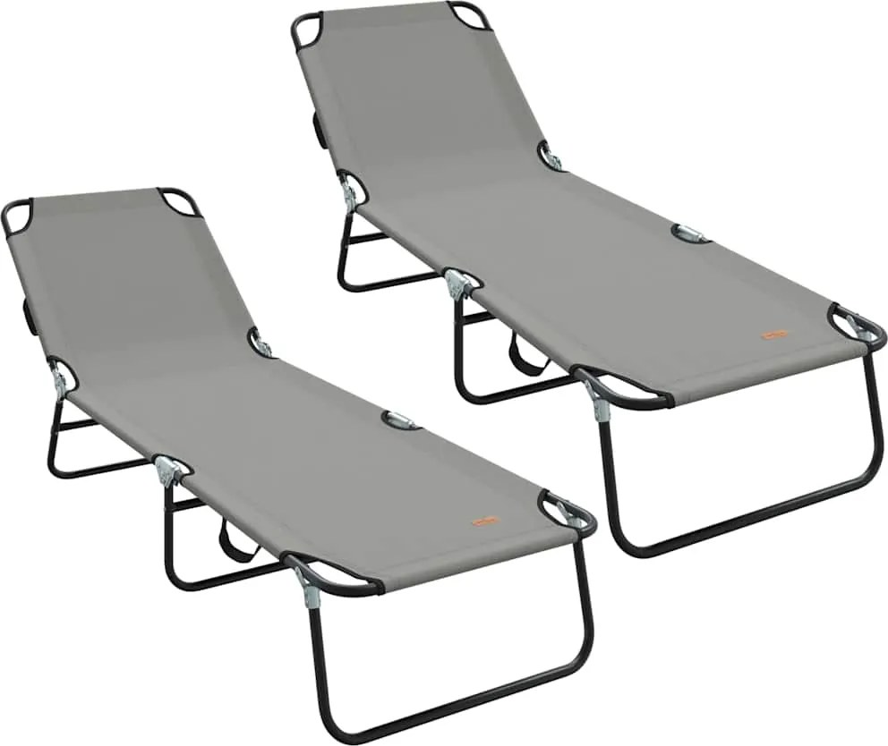 vidaXL Șezlong pliabil 2 pcs Gri 188 x 57 x 86,5 cm Poliester