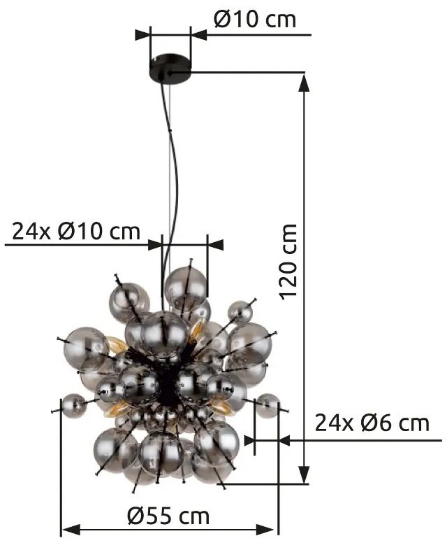 Lustra suspendata design modern UDO 6L negru/fumuriu