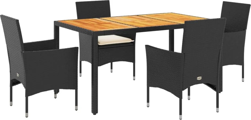 vidaXL Set mobilier grădină perne 5 piese negru poliratan/lemn acacia