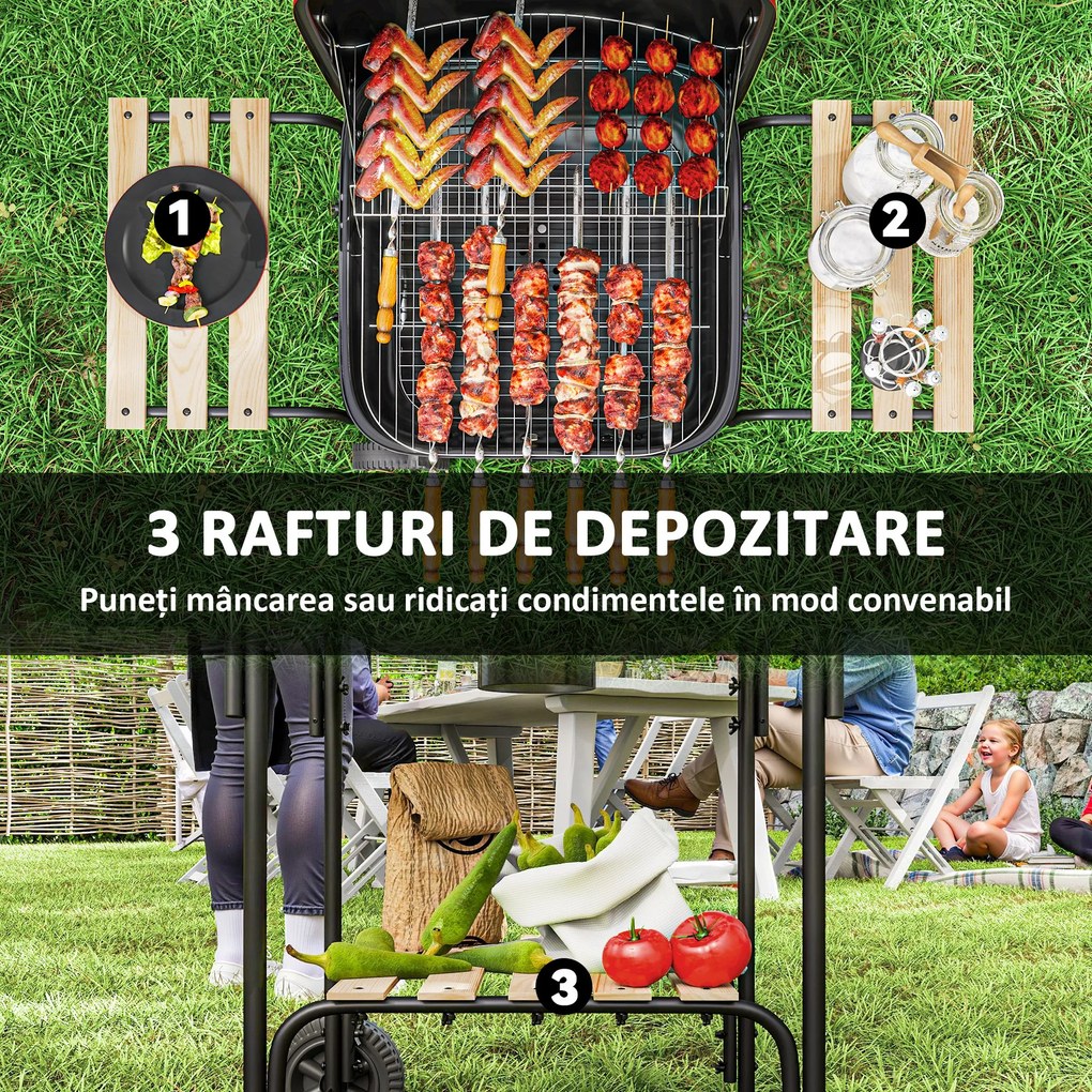 Gratar Outsunny portabil cu roți, roșu | Aosom Romania