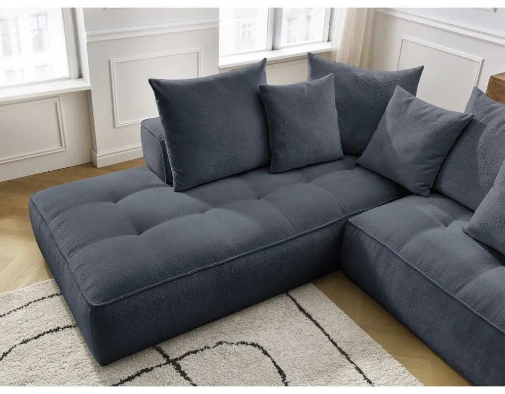 Colțar albastru închis cu tapițerie din chenille (cu colț pe partea stângă/în formă de ”L”) Whesley – Bobochic Paris