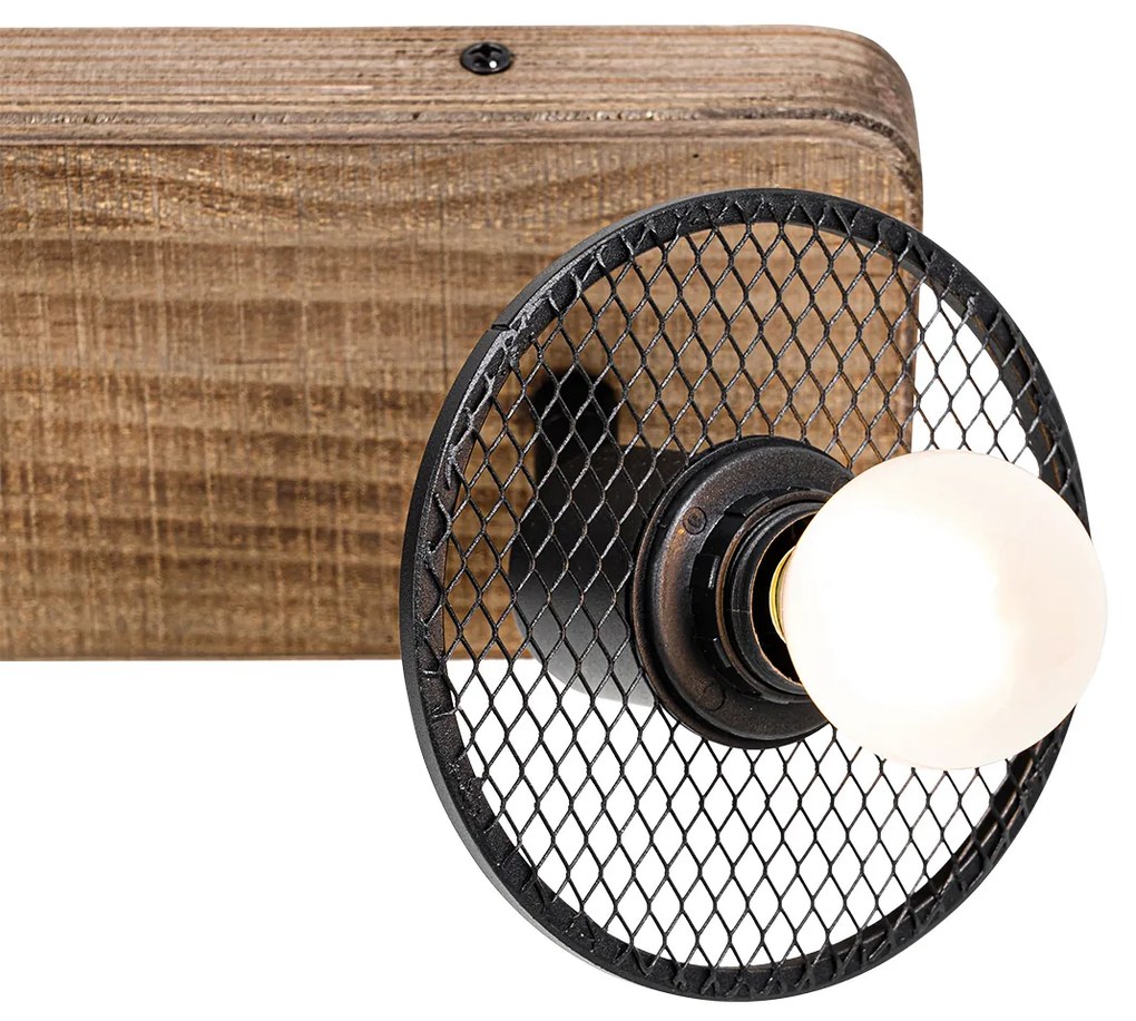 Plafonieră industrială cu spoturi neagră cu lemn 2 lumini - Jasmine