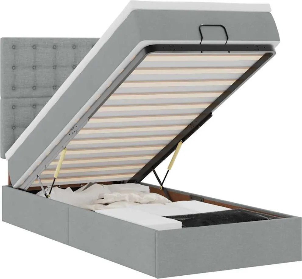 vidaXL Cadru de pat otoman cu saltea țesătură gri deschis 90x190cm