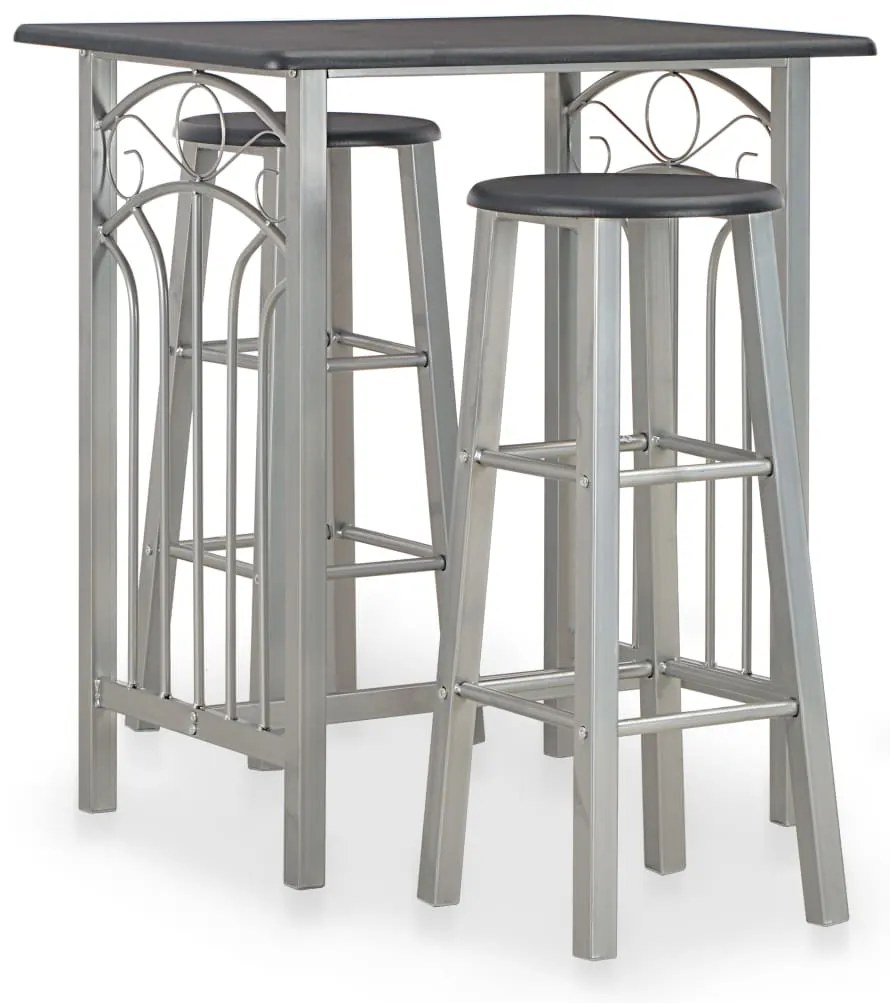 vidaXL Set mobilier de bar, 3 piese, negru, lemn și oțel
