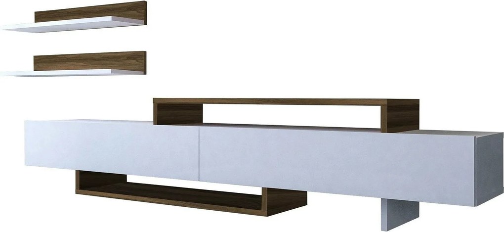 Mobilier living NIRVANA, alb/stejar inchis, PAL melaminat, 3 piese