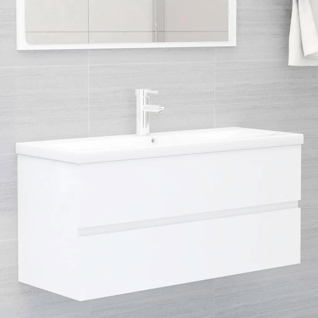 Set mobilier de baie, 2 piese, alb, PAL Alb, Dulap pentru chiuveta + oglinda, 1
