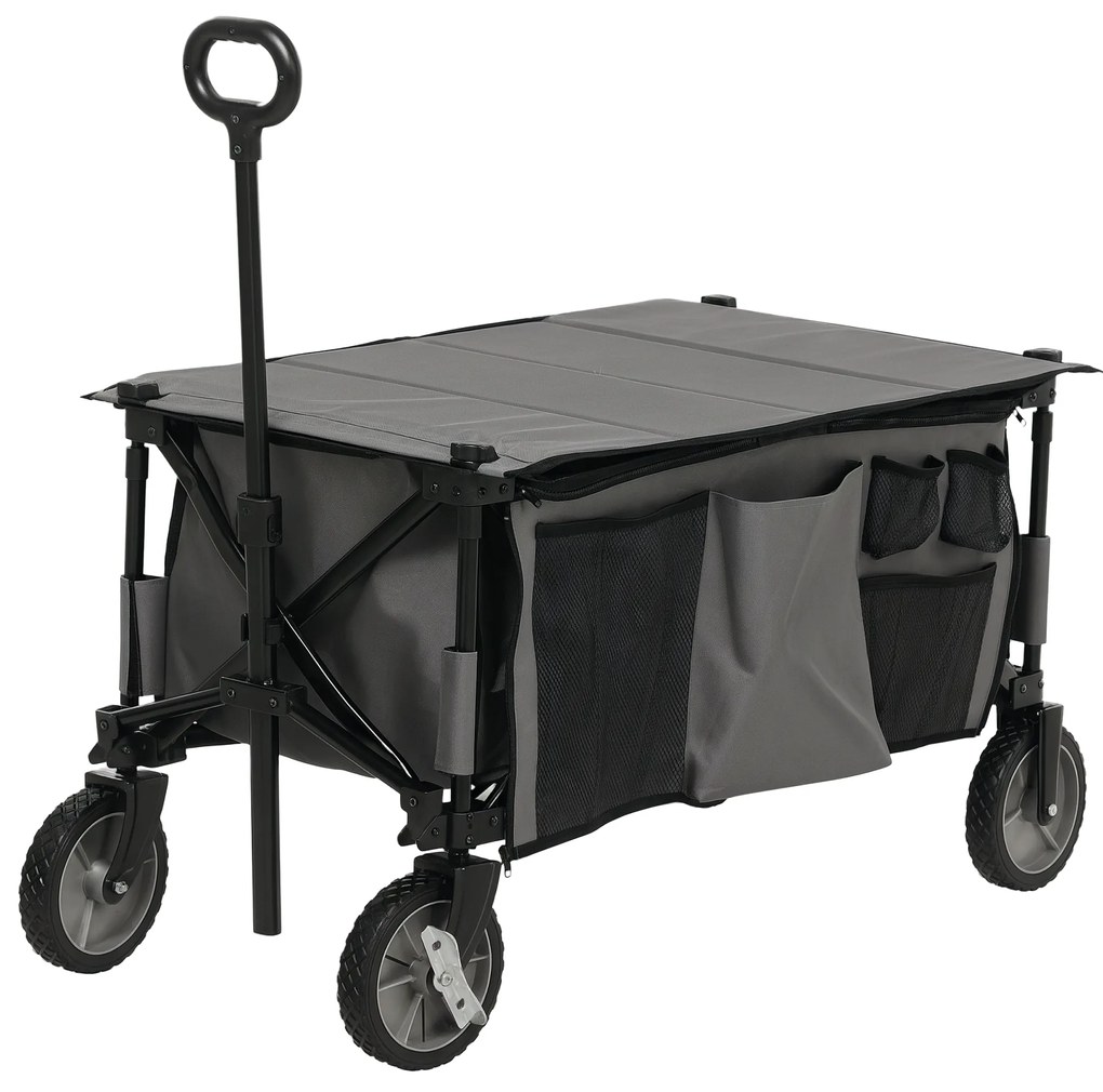 Outsunny Cărucior de grădină pliabil băscuță detașabilă mâner telescopic înclinare reglabilă 5 buzunare 108 x 55 x 93 cm gri închis | Aosom Romania