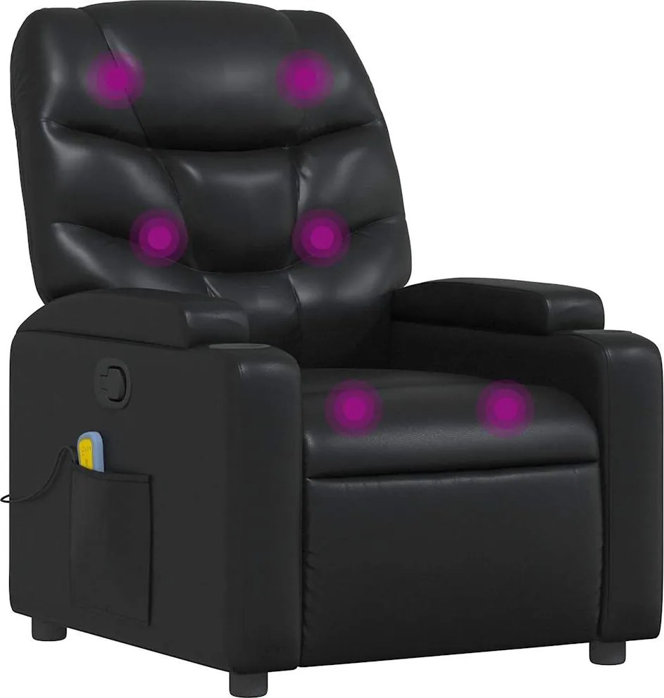 vidaXL Fotoliu rabatabil cu masaj, negru, piele ecologică