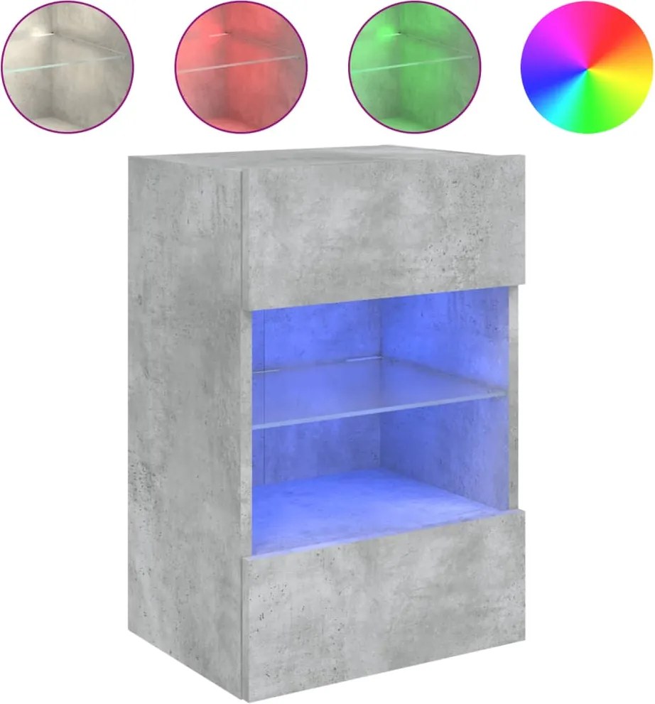 vidaXL Comodă TV de perete cu lumini LED, gri beton, 40x30x60,5 cm