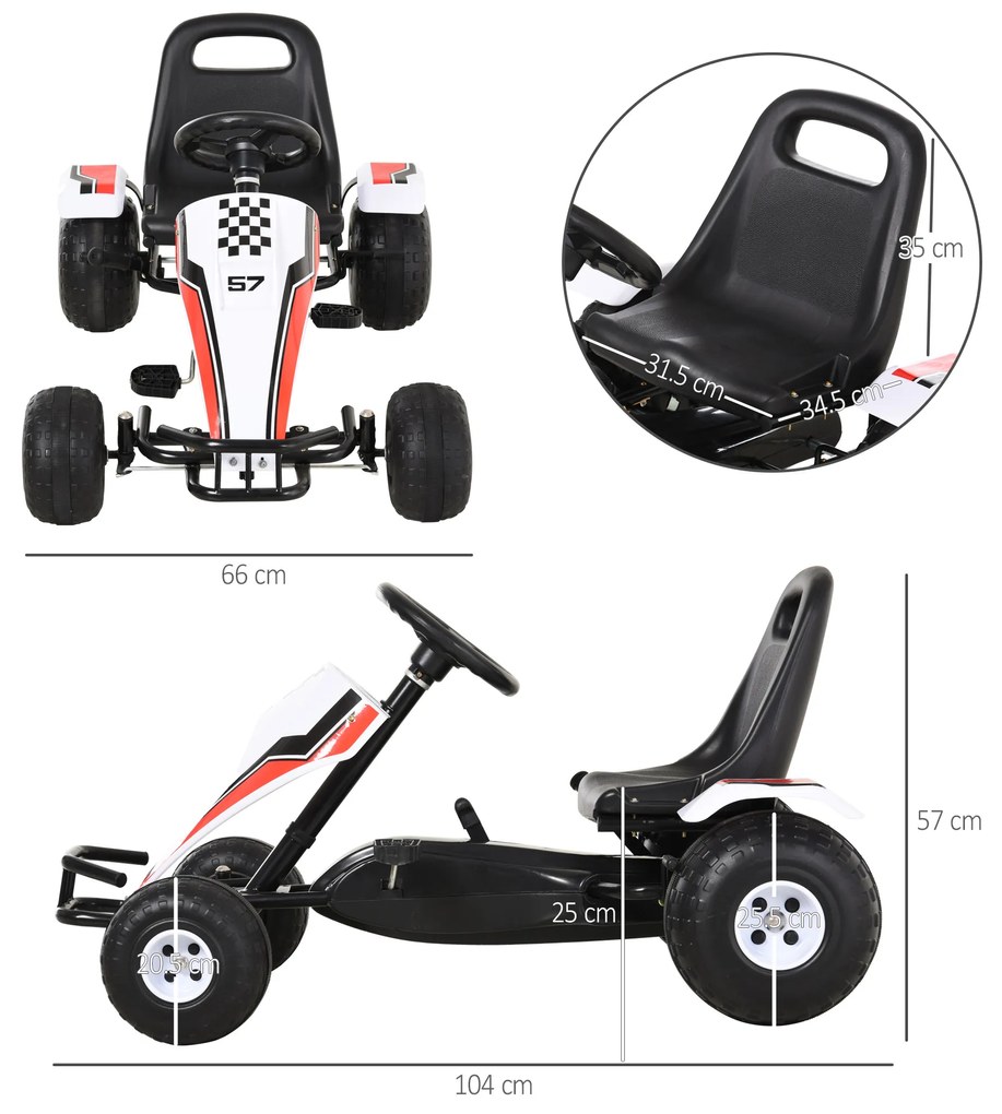 Gokart HOMCOM pentru 3-6 ani, scaun reglabil, roti din plastic, alb | Aosom Romania