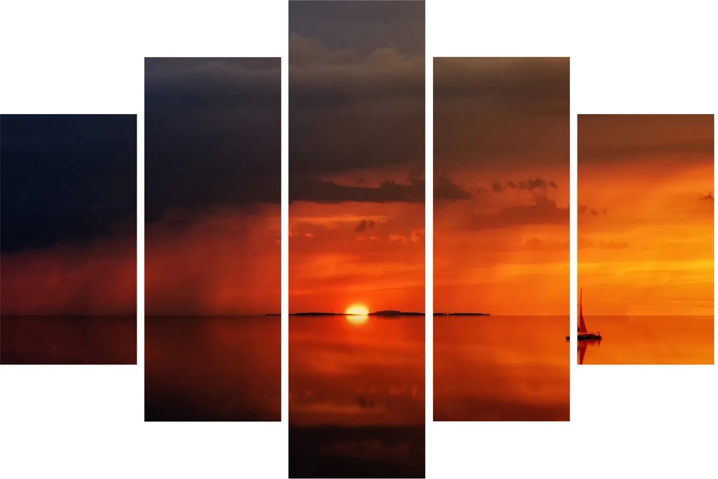 Tabloul apusului de soare cu barca (150x105 cm)