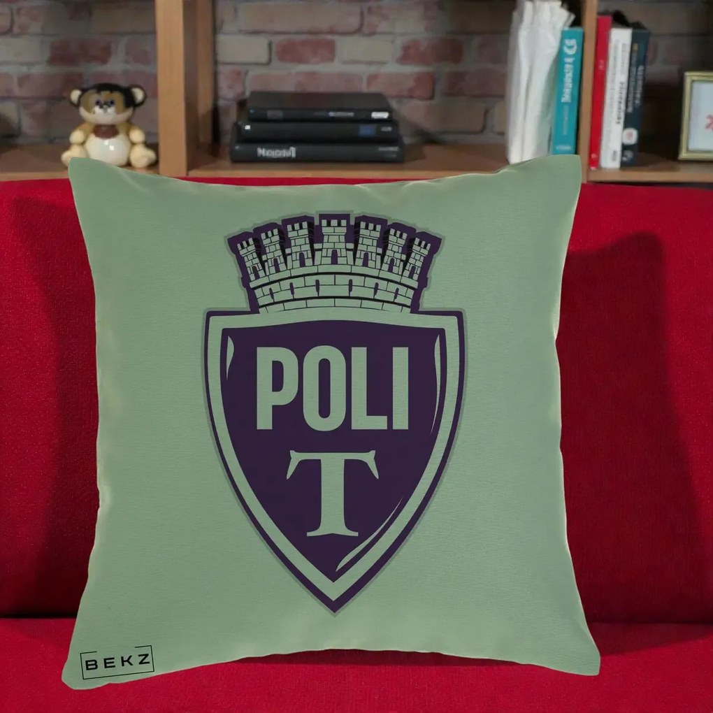 Perna Personalizata Poli Timisoara Fotbal, 40x40 cm, Verde, Husa Detasabila, Perna Inclusa, BEKZ®