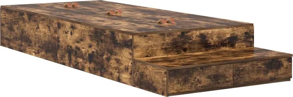 vidaXL Cadru de pat cu depozitare Stejar fumuriu 100 cm Lemn compozit