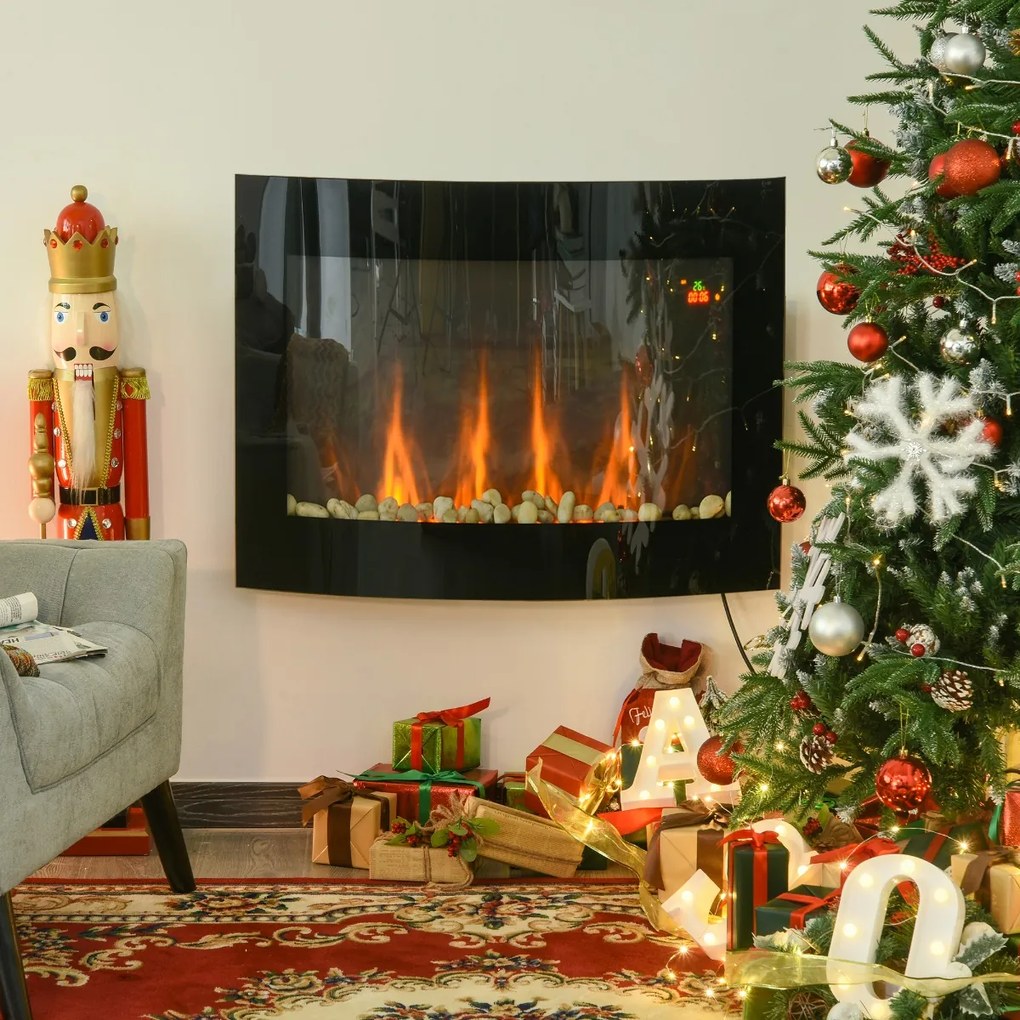 Semineu electric, soba electrica, incalzitor pentru interior cu electricitate, efect de flacara 65x11.4x52 cm, negru HOMCOM | Aosom RO