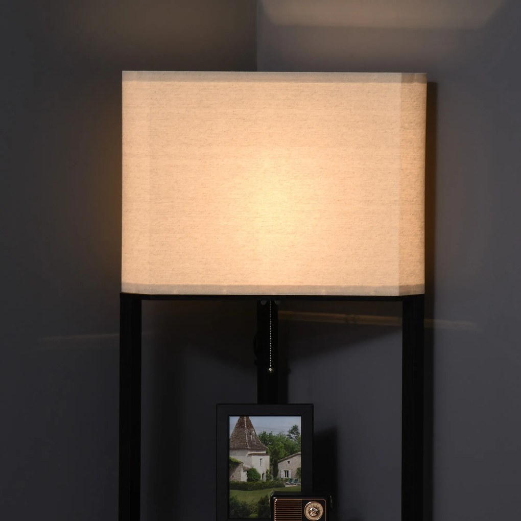 Lampa de podea de colt cu 3 rafturi si abajur din material textil, pentru bec E27, pentru sufragerie 50x37x159cm, negru alb HOMCOM | Aosom Romania