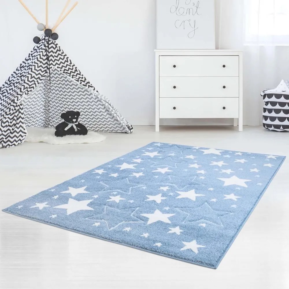 Covor albastru de calitate pentru copii, cu stele Lăţime: 80 cm | Lungime: 150 cm