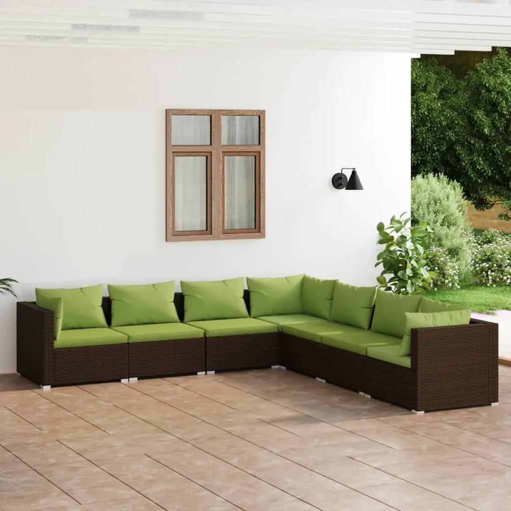 3101748 vidaXL Set mobilier de grădină cu perne, 7 piese, maro, poliratan