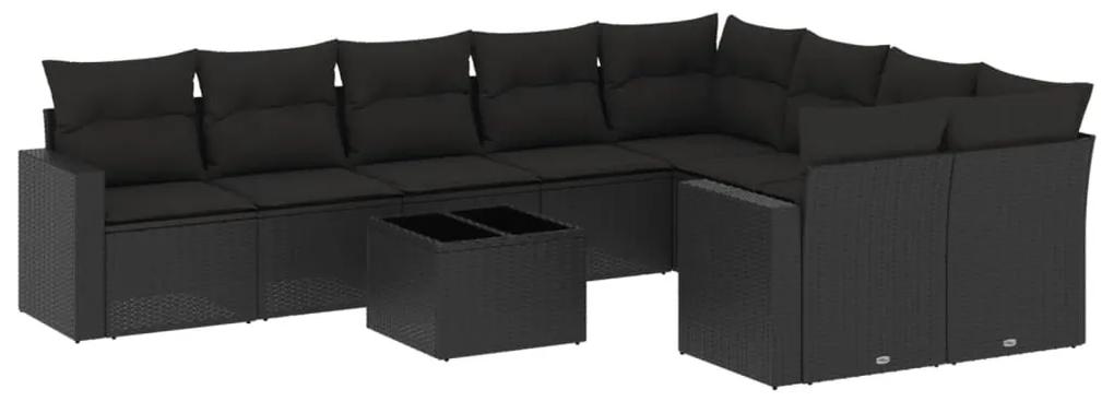 3219435 vidaXL Set canapele de grădină cu perne, 10 piese, negru, poliratan