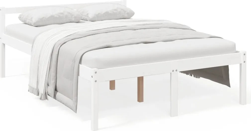 vidaXL Pat pentru seniori dublu, alb, 135x190 cm, lemn masiv de pin