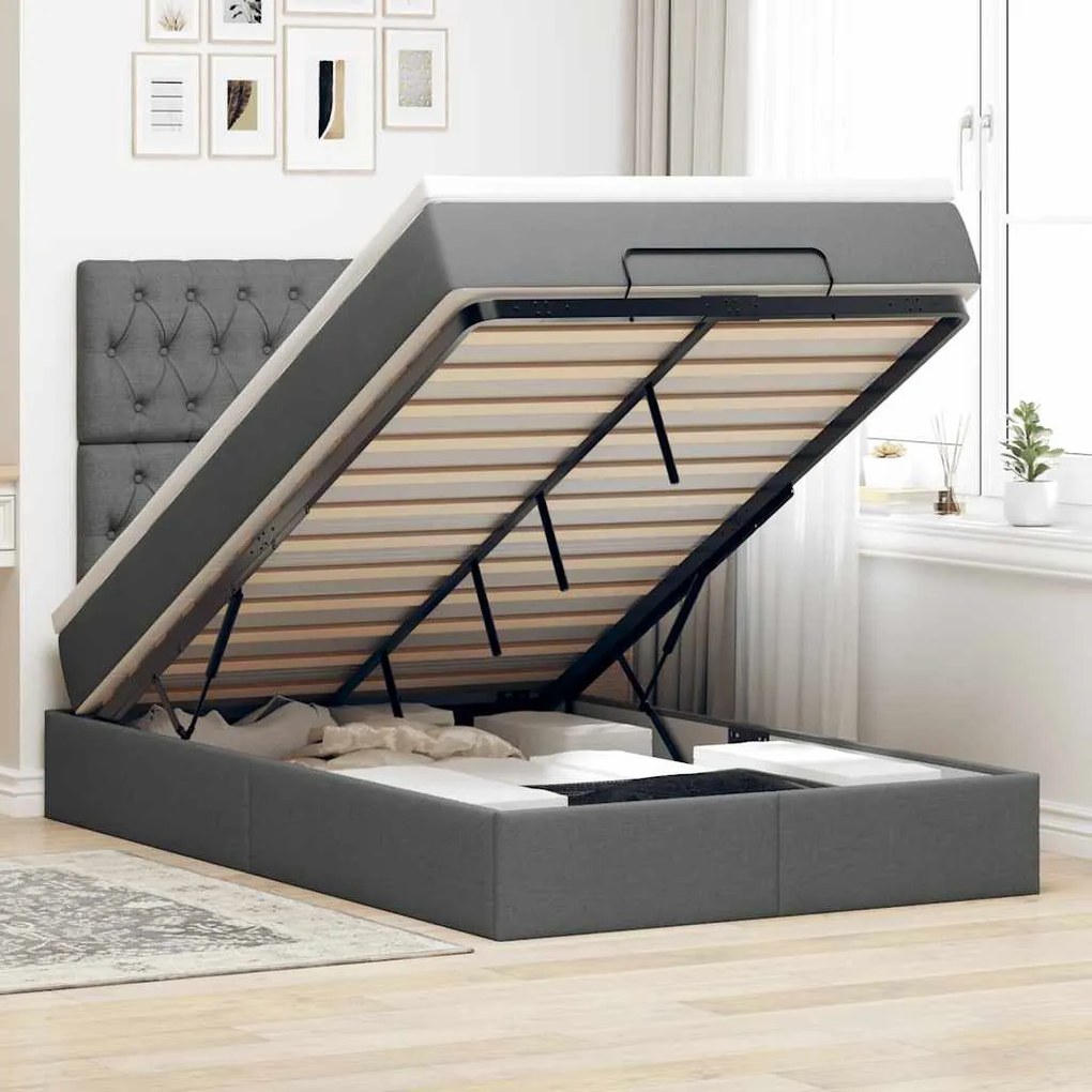 vidaXL Cadru pat otoman cu saltea țesătură gri închis 120x200 cm