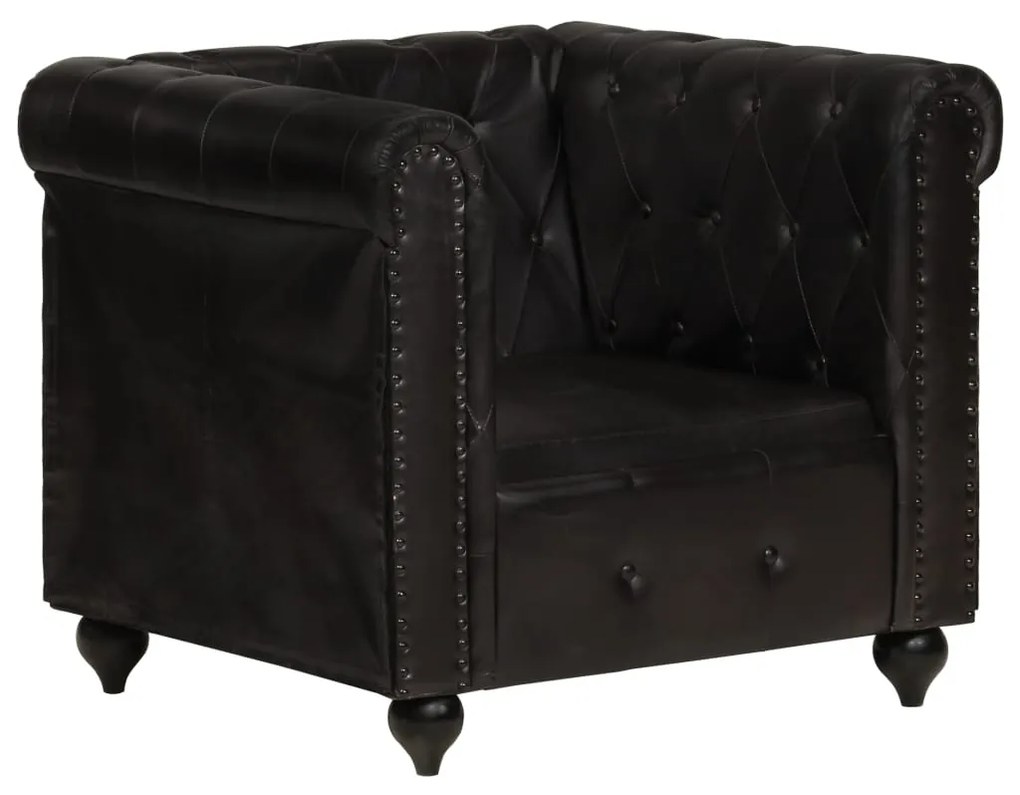 Fotoliu chesterfield, negru, piele naturală