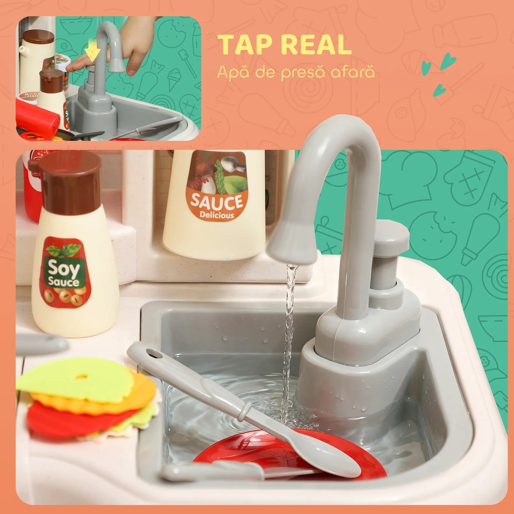 AIYAPLAY Bucătărie de Jucărie pentru Copii 3-6 Ani cu 92 de Accesorii, din PP, PE și ABS, 44.5x24x79 cm, Verde | Aosom Romania