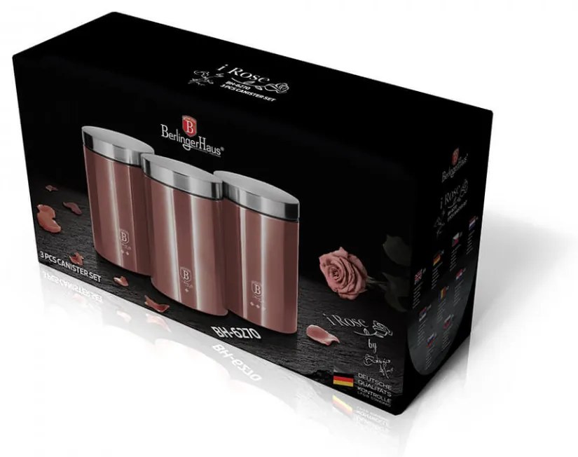 Set 3 recipiente pentru cafea, ceai si zahar I-Rose Line Collection Berlinger Haus BH 6270