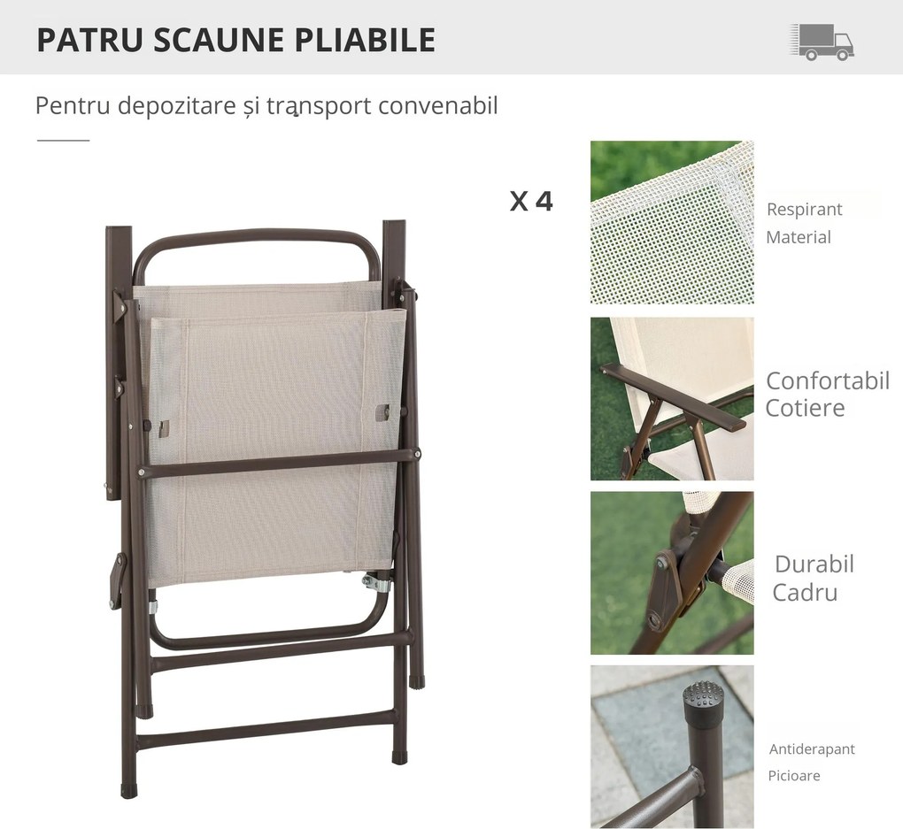 Set Mobilier de Gradina Outsunny cu Tuburi Otel 6 bucati, crem | Aosom Romania