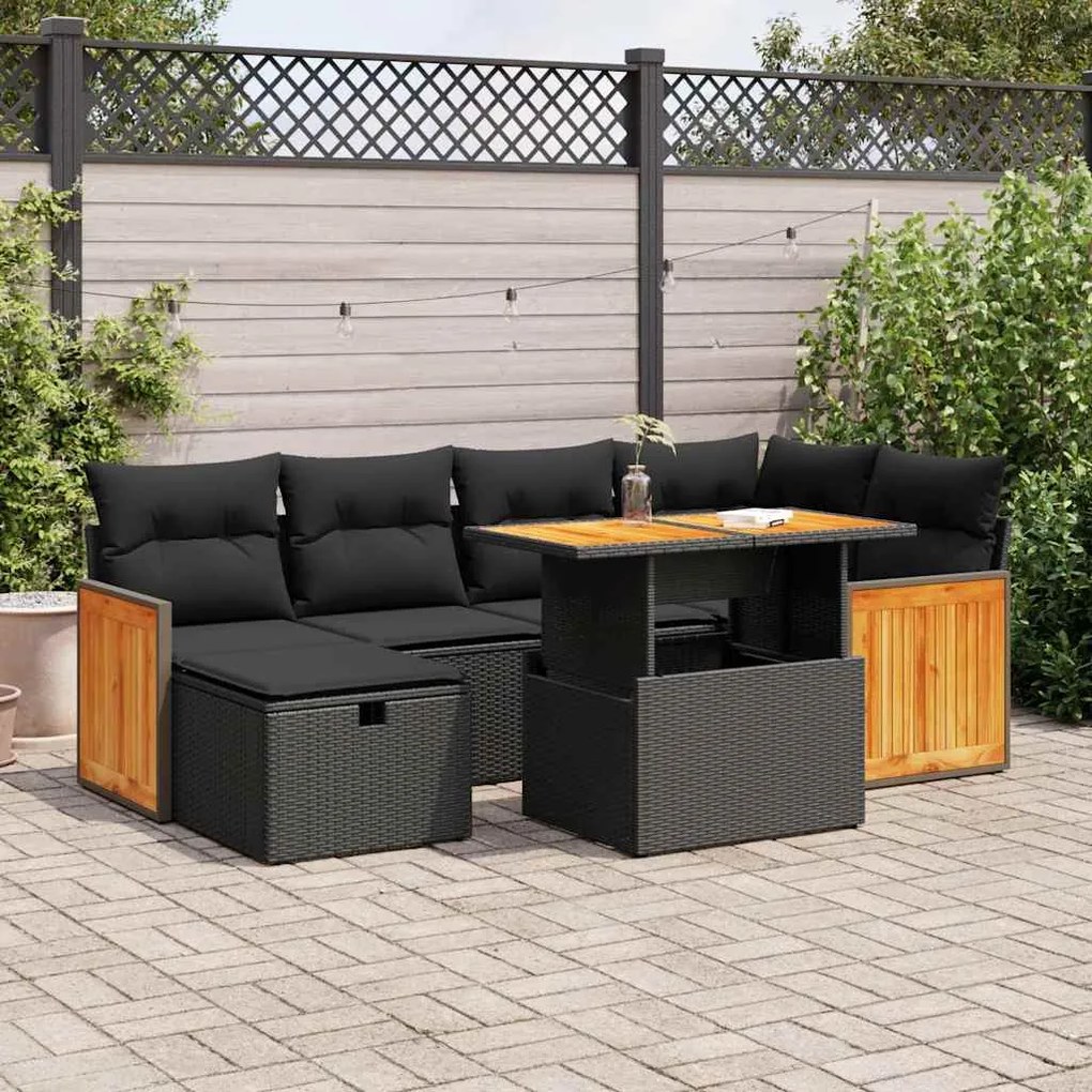 3328154 vidaXL Set mobilier de grădină cu perne, 8 piese, negru, poliratan