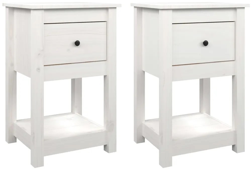 821732 vidaXL Noptiere, 2 buc., alb, 40x35x61,5 cm, lemn masiv de pin
